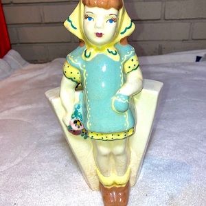 vintage 1930s Little girl in blue dress figurine vase Weil Ware CA Pottery 10"